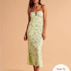 Abercrombie and Fitch Light Green Floral Halter Maxi Dress